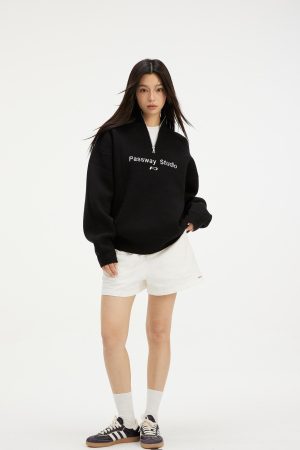 Stand Collar Half-Zip Sweater American Vintage Trendy Pullover Casual Fashion for 90s Inspired Looks