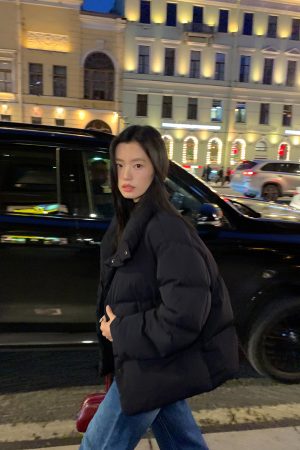 Stand Collar Loose Short Down Jacket for Women - Simple & Warm Autumn Winter Style, 90% White Duck Down, Cozy Casual Outerwear