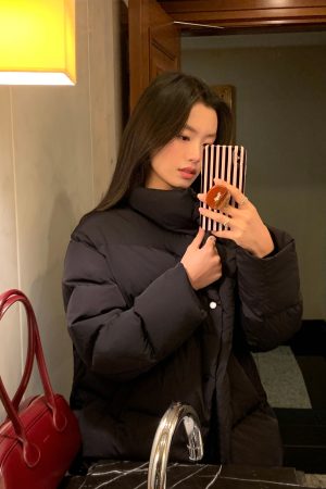 Stand Collar Loose Short Down Jacket for Women - Simple & Warm Autumn Winter Style, 90% White Duck Down, Cozy Casual Outerwear