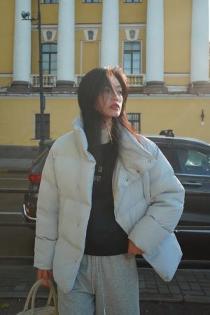 Stand Collar Loose Short Down Jacket for Women - Simple & Warm Autumn Winter Style, 90% White Duck Down, Cozy Casual Outerwear