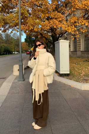 Stand Collar Loose Short Down Jacket for Women - Simple & Warm Autumn Winter Style, 90% White Duck Down, Cozy Casual Outerwear