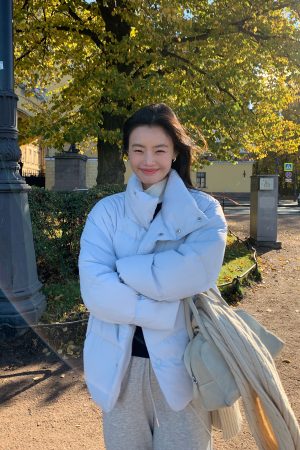 Stand Collar Loose Short Down Jacket for Women - Simple & Warm Autumn Winter Style, 90% White Duck Down, Cozy Casual Outerwear
