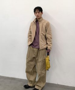 Stand Collar Spliced Antibacterial Fleece Jacket - Autumn/Winter 2025, Trendy Layering Piece, Casual Streetwear, Modern Fashion Essential