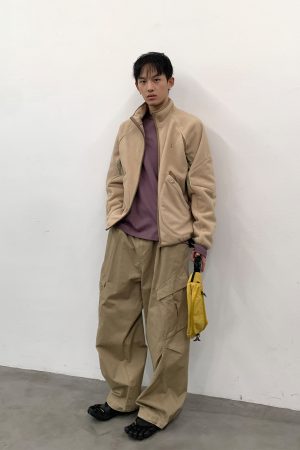 Stand Collar Spliced Antibacterial Fleece Jacket - Autumn/Winter 2025, Trendy Layering Piece, Casual Streetwear, Modern Fashion Essential