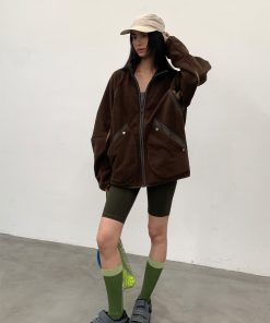 Stand Collar Spliced Antibacterial Fleece Jacket - Autumn/Winter 2025, Trendy Layering Piece, Casual Streetwear, Modern Fashion Essential