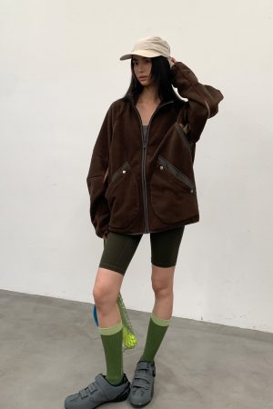 Stand Collar Spliced Antibacterial Fleece Jacket - Autumn/Winter 2025, Trendy Layering Piece, Casual Streetwear, Modern Fashion Essential