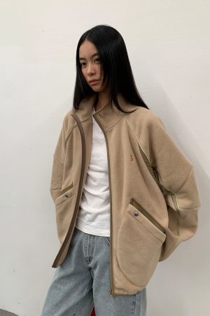 Stand Collar Spliced Antibacterial Fleece Jacket - Autumn/Winter 2025, Trendy Layering Piece, Casual Streetwear, Modern Fashion Essential