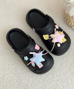 Star-Shaped Non-Slip Hole Shoes for Women - Thick-Soled Height-Increasing Summer Outdoor Slippers