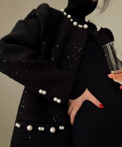 Starry Wool Cloak Overcoat - Elegant Thousand Gold Dress for Banquets - Chic Layering Piece in 90s Style