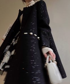 Starry Wool Cloak Overcoat - Elegant Thousand Gold Dress for Banquets - Chic Layering Piece in 90s Style