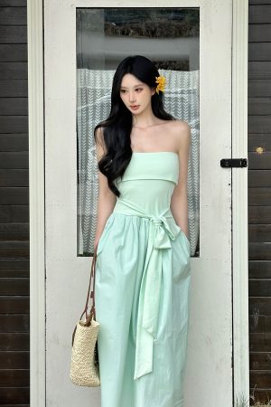 Strapless Bow Tie Waist-Cinching Long Dress - Summer Slimming Style for Effortless Elegance