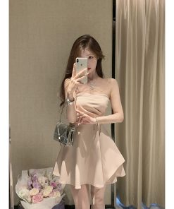 Strapless French-Style Dress for Women - Waist-Cinching, Irregular Hem, Sexy Sweet & Spicy Short Summer Skirt