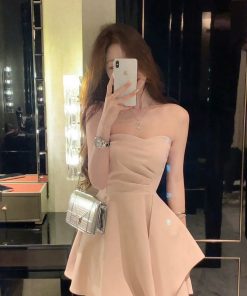 Strapless French-Style Dress for Women - Waist-Cinching, Irregular Hem, Sexy Sweet & Spicy Short Summer Skirt