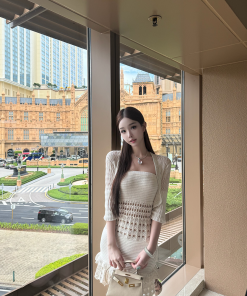 Strapless Knitted Dress and Cardigan Set in Pure Cotton - Women's Casual Fashion, Perfect for 90s and Y2K Inspired Looks