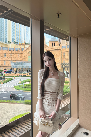 Strapless Knitted Dress and Cardigan Set in Pure Cotton - Women's Casual Fashion, Perfect for 90s and Y2K Inspired Looks