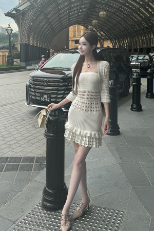 Strapless Knitted Dress and Cardigan Set in Pure Cotton - Women's Casual Fashion, Perfect for 90s and Y2K Inspired Looks