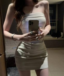 Strapless Waist-Cinching French-Style Bodycon Mini Dress for Women, Elegant Sexy Summer Fashion