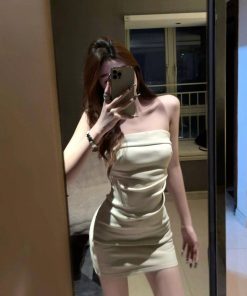 Strapless Waist-Cinching French-Style Bodycon Mini Dress for Women, Elegant Sexy Summer Fashion