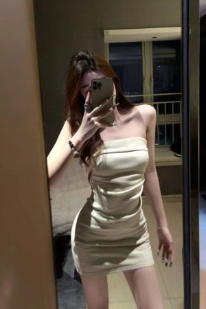 Strapless Waist-Cinching French-Style Bodycon Mini Dress for Women, Elegant Sexy Summer Fashion