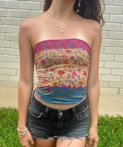 Street Style Dopamine Strapless Tank Top - Slim Fit Colorful Youthful Top for Versatile 90s and Y2K Fashion