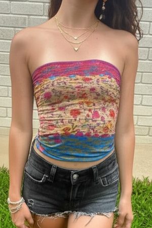 Street Style Dopamine Strapless Tank Top - Slim Fit Colorful Youthful Top for Versatile 90s and Y2K Fashion