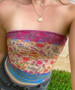 Street Style Dopamine Strapless Tank Top - Slim Fit Colorful Youthful Top for Versatile 90s and Y2K Fashion