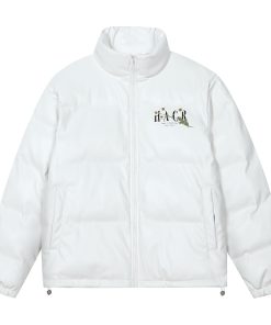 Street Style Small Daisy Embroidered PU Leather Puffer Jacket with Stand Collar - Warm Graphene Cotton Coat