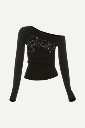 Street Styles, Bohol - Y2K Rhinestone One Shoulder Top