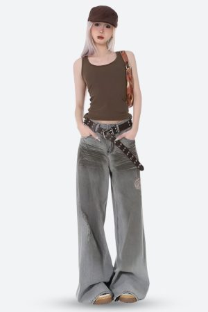 Street Styles, Pastel Outfit - Distressed Wide Leg Jeans