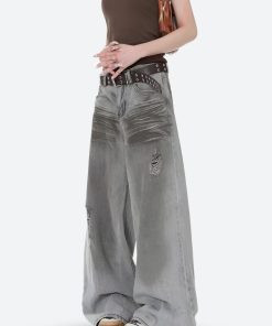 Street Styles, Pastel Outfit - Distressed Wide Leg Jeans