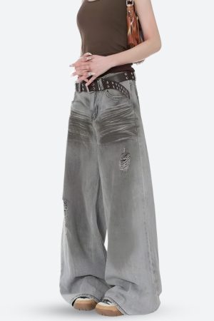 Street Styles, Pastel Outfit - Distressed Wide Leg Jeans