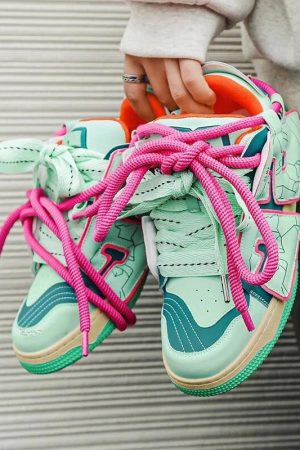 Street Wear With Skirt, Cute Soft Outfits Aesthetic - Neon Sneakers