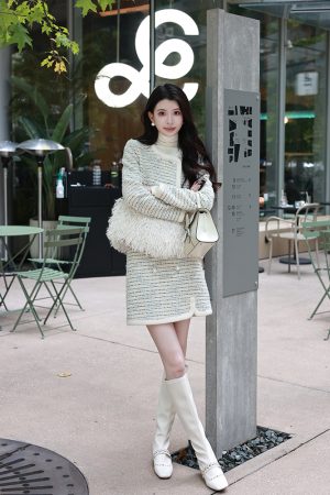 Striped Knitted A-Line Mini Skirt for Women - Elegant Design, Small Fragrant Style, Perfect for 90s and Y2K Fashion Lovers