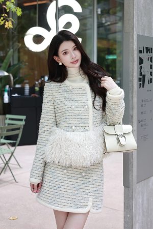 Striped Knitted A-Line Mini Skirt for Women - Elegant Design, Small Fragrant Style, Perfect for 90s and Y2K Fashion Lovers