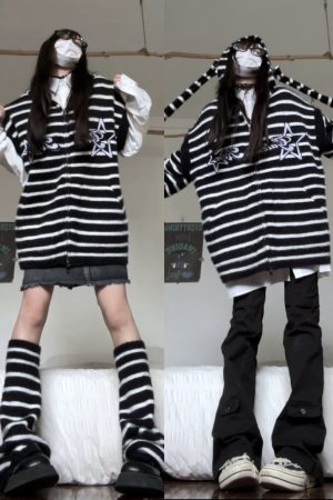Striped Rabbit Ear Detachable Faux Mink Knit Cardigan Sweater for Men and Women - Trendy Autumn Winter Fashion