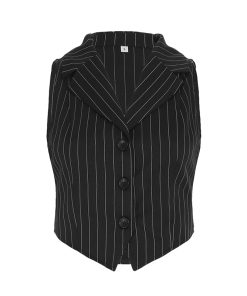 Striped Two-Piece Suit Set with Lapel Vest and Slim Fit Trousers - Stylish Commuter Outfit for Trendy 90s and Y2K Fashion