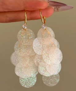 Stunning Fine Glitter Shell Tassel Drop Earrings - Elegant High-End Vacation Style, Unique Exaggerated Accessories