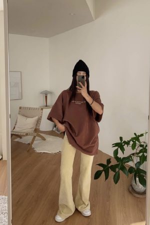 Stylish Bootcut Flared Pants in Soft Corduroy - Trendy Korean Style for Effortless 90s-Inspired Fashion