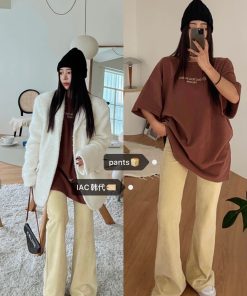 Stylish Bootcut Flared Pants in Soft Corduroy - Trendy Korean Style for Effortless 90s-Inspired Fashion