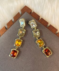 Stylish Brown Gradient Geometric Earring and Necklace Set, Fashionable Clavicle Chain Jewelry, Trendy Accessory for Any Outfit