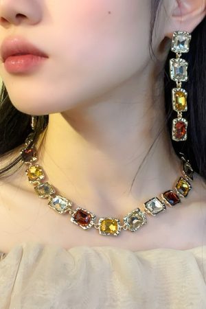Stylish Brown Gradient Geometric Earring and Necklace Set, Fashionable Clavicle Chain Jewelry, Trendy Accessory for Any Outfit