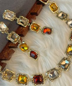 Stylish Brown Gradient Geometric Earring and Necklace Set, Fashionable Clavicle Chain Jewelry, Trendy Accessory for Any Outfit