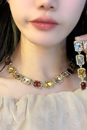 Stylish Brown Gradient Geometric Earring and Necklace Set, Fashionable Clavicle Chain Jewelry, Trendy Accessory for Any Outfit