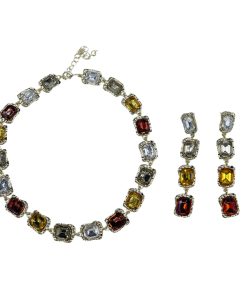 Stylish Brown Gradient Geometric Earring and Necklace Set, Fashionable Clavicle Chain Jewelry, Trendy Accessory for Any Outfit