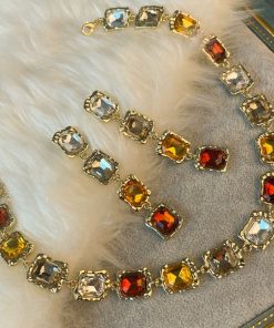 Stylish Brown Gradient Geometric Earring and Necklace Set, Fashionable Clavicle Chain Jewelry, Trendy Accessory for Any Outfit