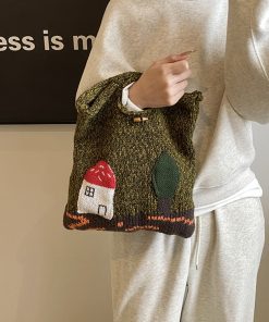 Stylish Knitted Handbag for Women - 2025 Yarn Woven Forest Style Handheld and Wrist Bag for Spring and Summer Fashion