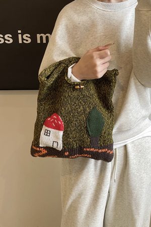 Stylish Knitted Handbag for Women - 2025 Yarn Woven Forest Style Handheld and Wrist Bag for Spring and Summer Fashion