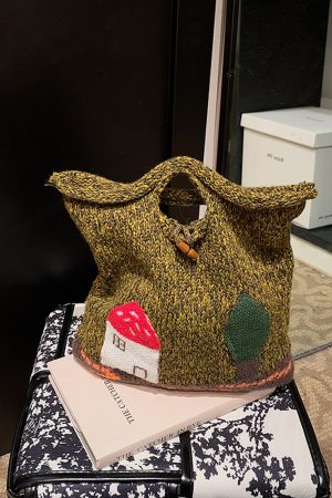 Stylish Knitted Handbag for Women - 2025 Yarn Woven Forest Style Handheld and Wrist Bag for Spring and Summer Fashion