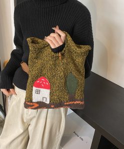 Stylish Knitted Handbag for Women - 2025 Yarn Woven Forest Style Handheld and Wrist Bag for Spring and Summer Fashion