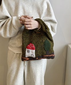 Stylish Knitted Handbag for Women - 2025 Yarn Woven Forest Style Handheld and Wrist Bag for Spring and Summer Fashion
